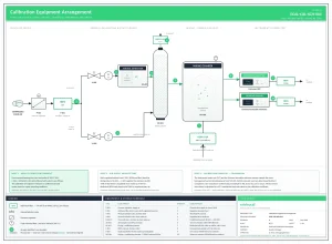Process and instrumentation diagram of the closed-loop, HEPA-filtered onsite calibration arrangement: clean-air supply with both regulated outlets feeding the drying column, aerosol generator, mixing chamber with dedicated HEPA make-up, and HEPA-filtered exhausts on the instrument under test and the reference counter